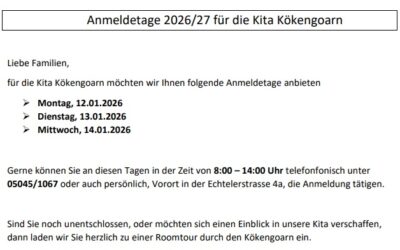 Anmeldetage der Kita Wilsum für 2026 / 2027