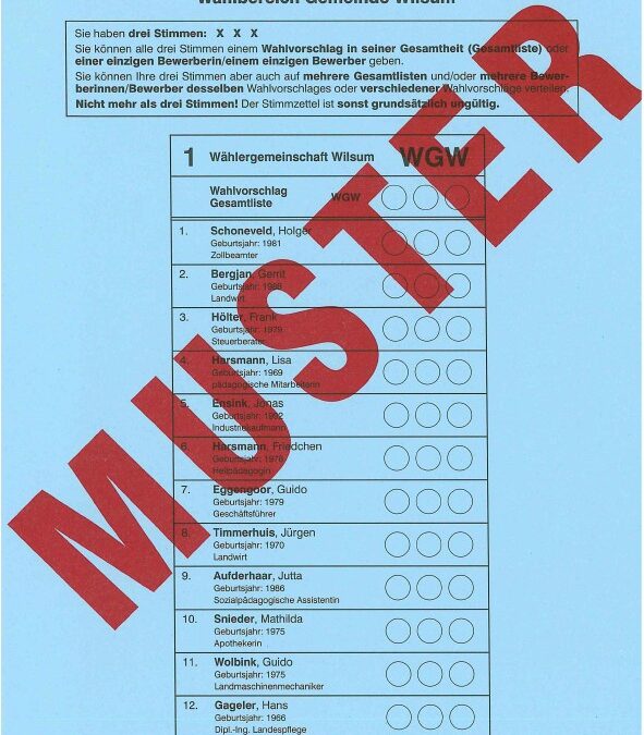 Wahlzettelmuster der Kommunalwahl 2026