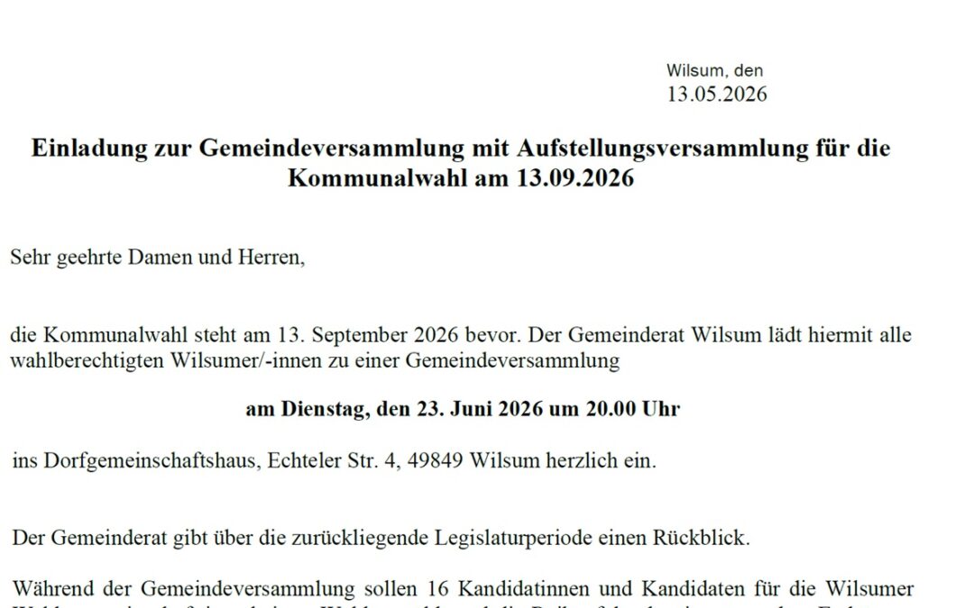 Einladung zur Gemeindeversammlung
