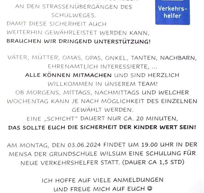 Verkehrshelfer für Wilsum gesucht!